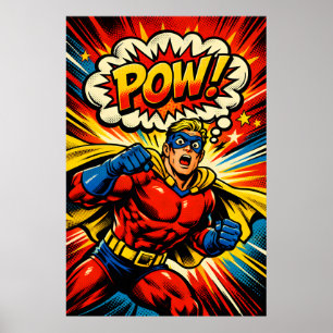 Retro Superhero POW! Comic Book Pop Art Poster