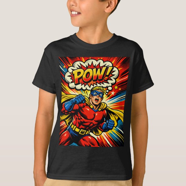 Retro Superhero POW! Comic Book Pop Art T-Shirt (Front)