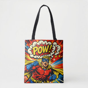 Retro Superhero POW! Comic Book Pop Art Tote Bag
