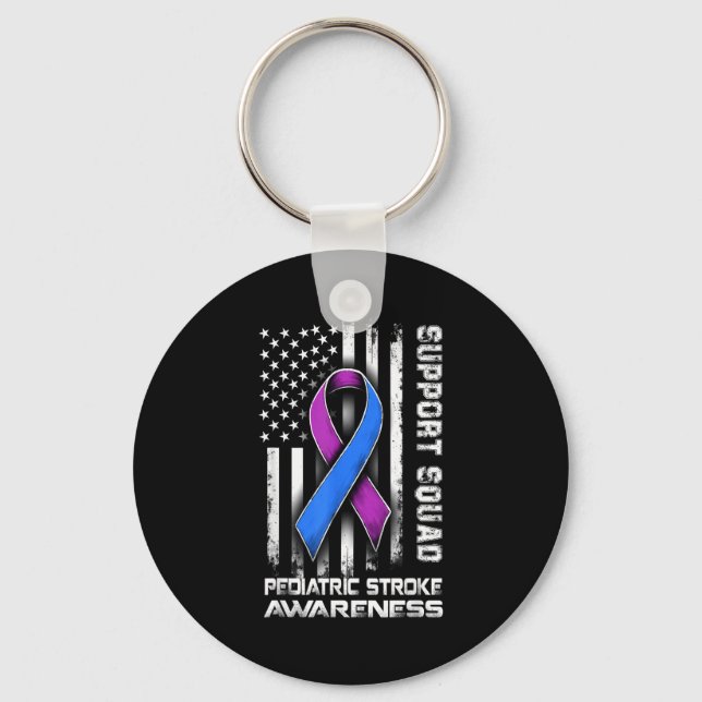 Retro Suprt Squad Pediatric Stroke Awareness  Key Ring (Front)