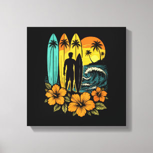 Retro Surf Beach Sunset Tropical Canvas Print