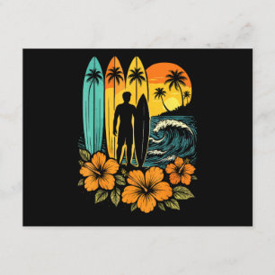 Retro Surf Beach Sunset Tropical Enclosure Card