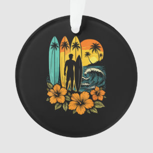 Retro Surf Beach Sunset Tropical Ornament