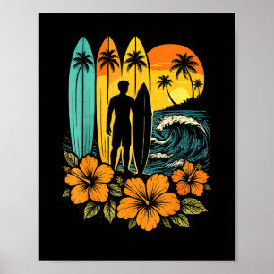 Retro Surf Beach Sunset Tropical Poster