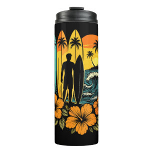 Retro Surf Beach Sunset Tropical Thermal Tumbler