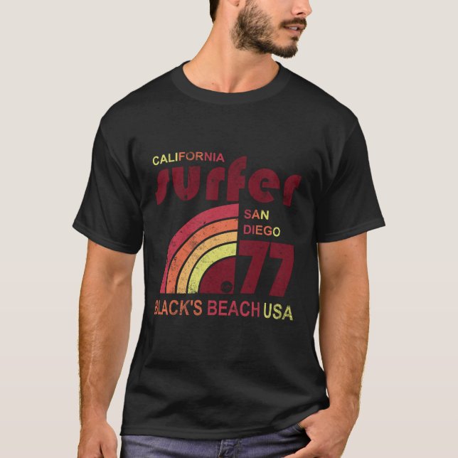 Retro Surf Blacks Beach California T-Shirt (Front)