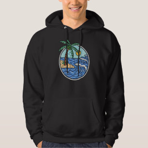 Retro Surf Palm Tree Beach Big Wave Vintage Surfer Hoodie