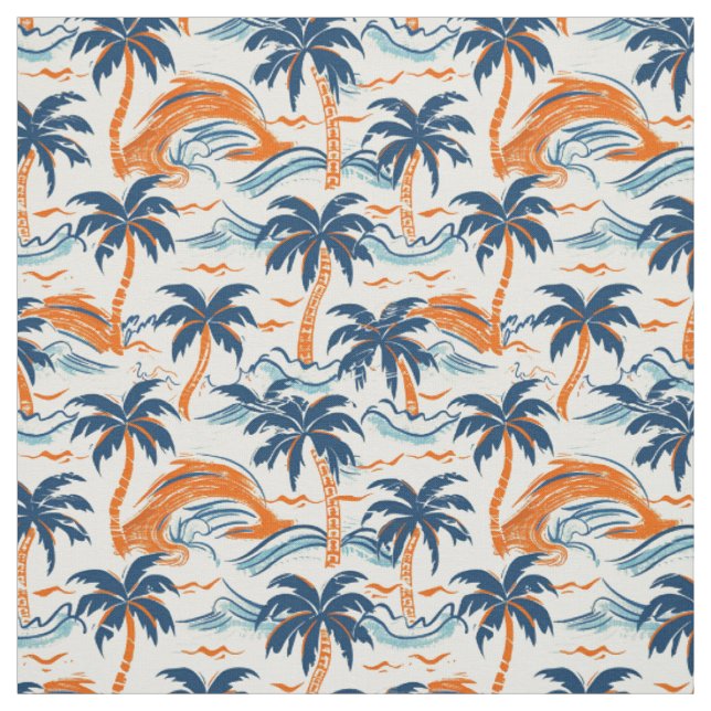 Retro Surf Palms & Ocean Waves Pattern Fabric (Swatch)
