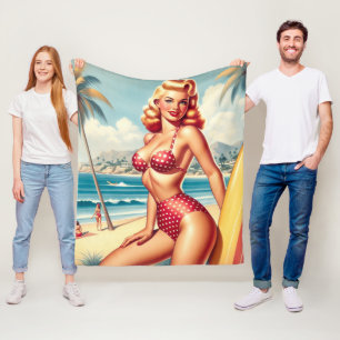 Retro Surf Pin Up Fleece Blanket