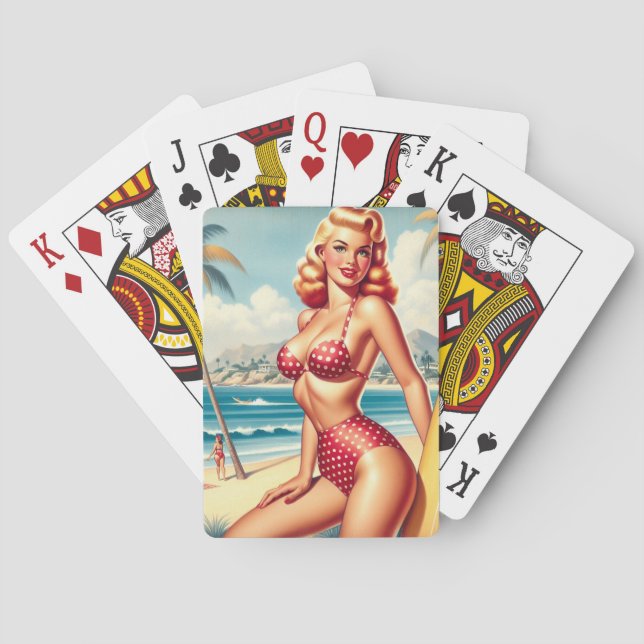 Retro Surf Pin Up Playing Cards (Back)