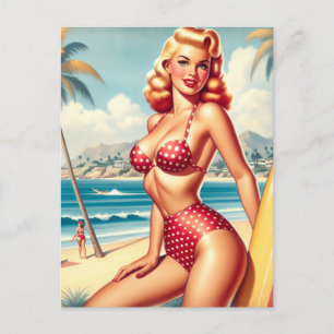 Retro Surf Pin Up Postcard
