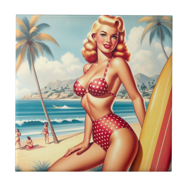 Retro Surf Pin Up Tile (Front)