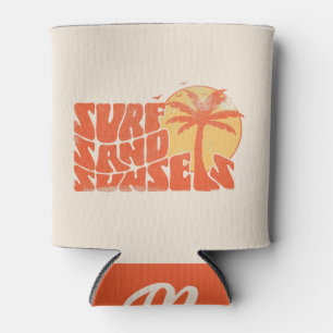 Retro Surf Sand Sunsets Palm Tree Beach Vibes Can Cooler