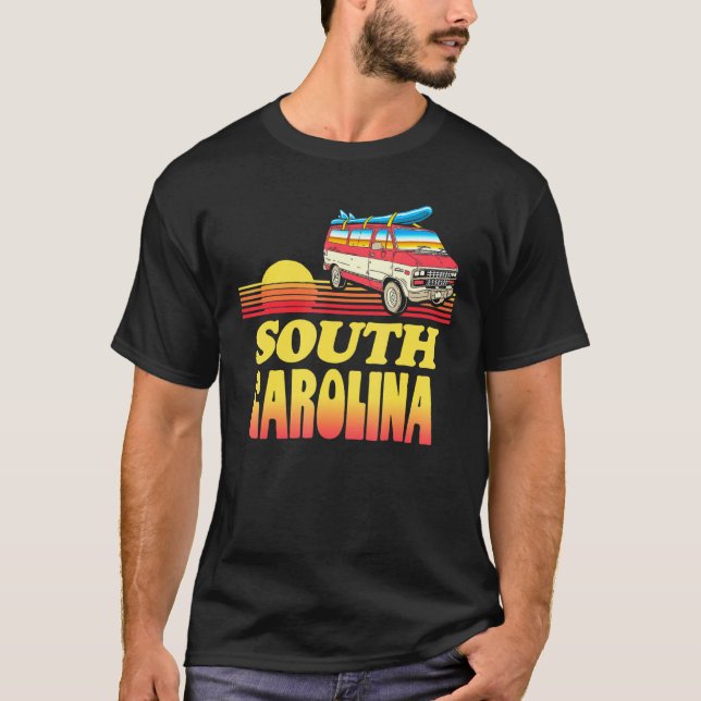 Retro Surf South Carolina Sunset and Van Eighties  T-Shirt (Front)