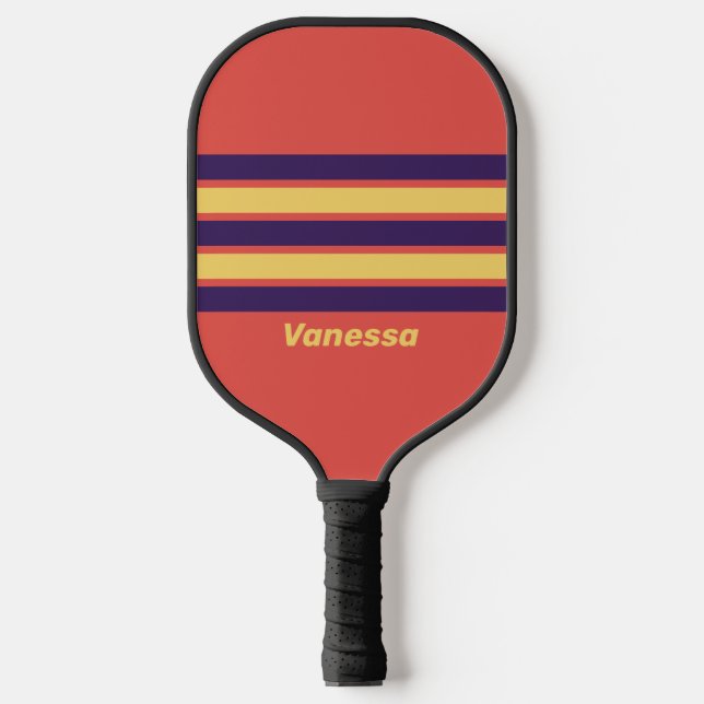Retro Surf Sunset Across Striping with Name Pickleball Paddle (Front)