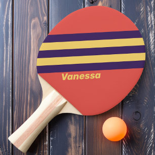 Retro Surf Sunset Stripes with Name Ping Pong Paddle
