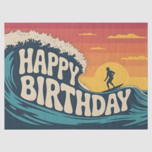 Retro Surf Theme "Happy Birthday" Illustration Tissue Paper