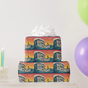 Retro Surf Theme "Happy Birthday" Illustration Wrapping Paper