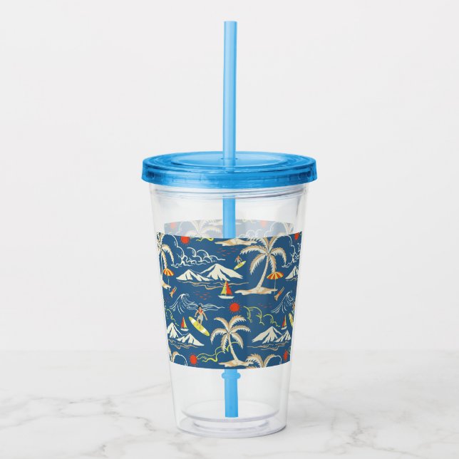 Retro Surf Tropical Pattern Acrylic Tumbler (Front)
