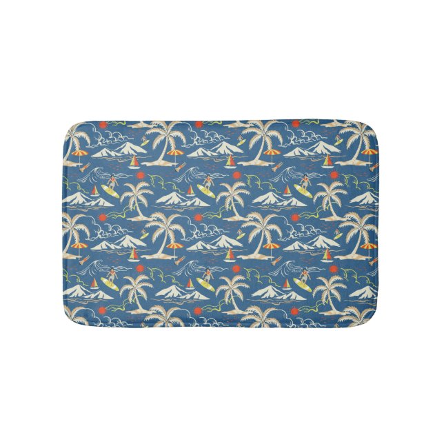 Retro Surf Tropical Pattern Bath Mat (Front)