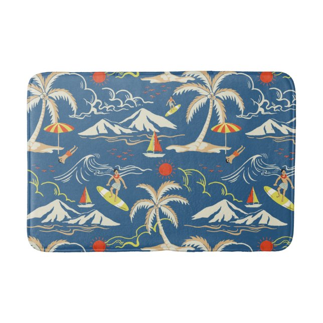 Retro Surf Tropical Pattern Bath Mat (Front)
