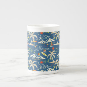 Retro Surf Tropical Pattern Bone China Mug