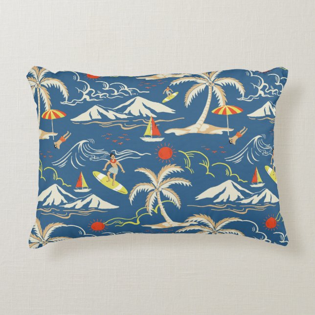 Retro Surf Tropical Pattern Decorative Cushion (Front)