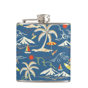 Retro Surf Tropical Pattern Hip Flask