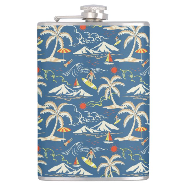 Retro Surf Tropical Pattern Hip Flask (Front)