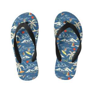 Retro Surf Tropical Pattern Kid's Flip Flops