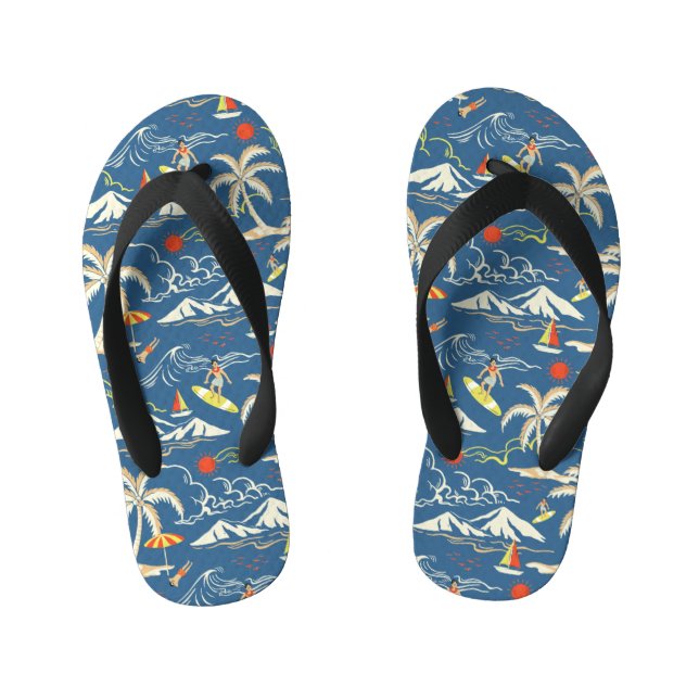 Retro Surf Tropical Pattern Kid's Flip Flops (Footbed)