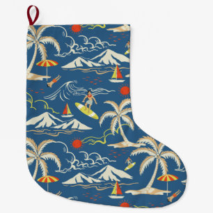 Retro Surf Tropical Pattern Large Christmas Stocking