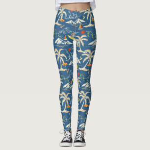 Retro Surf Tropical Pattern Leggings
