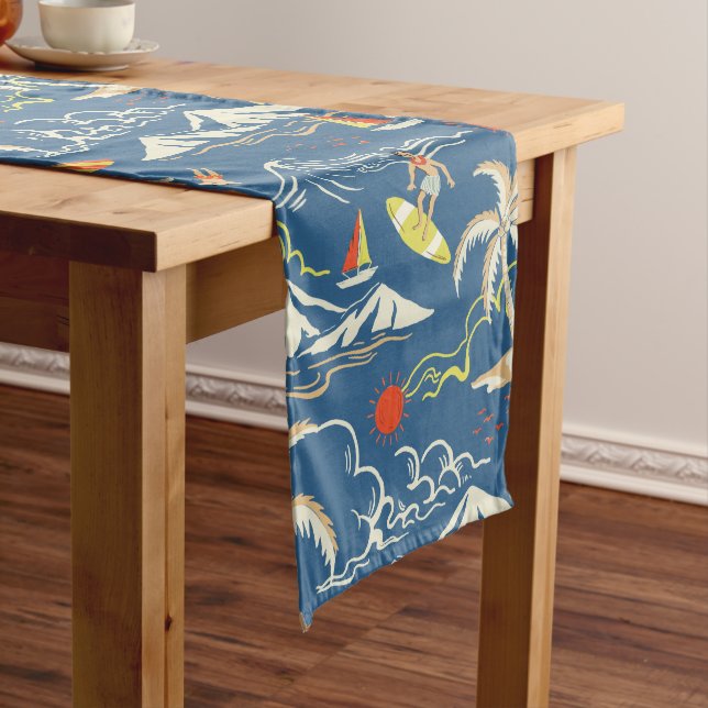 Retro Surf Tropical Pattern Medium Table Runner (In Situ)