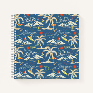 Retro Surf Tropical Pattern Notebook