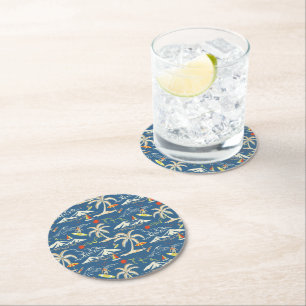 Retro Surf Tropical Pattern Round Paper Coaster