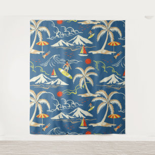 Retro Surf Tropical Pattern Tapestry