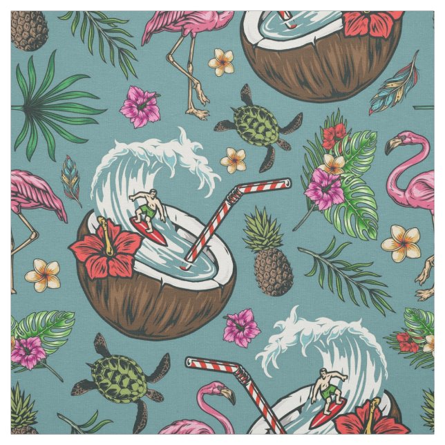 Retro surf tropical themed pattern fabric (Swatch)