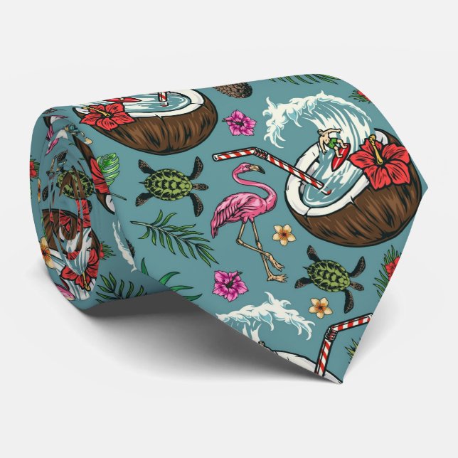 Retro surf tropical themed pattern tie (Rolled)