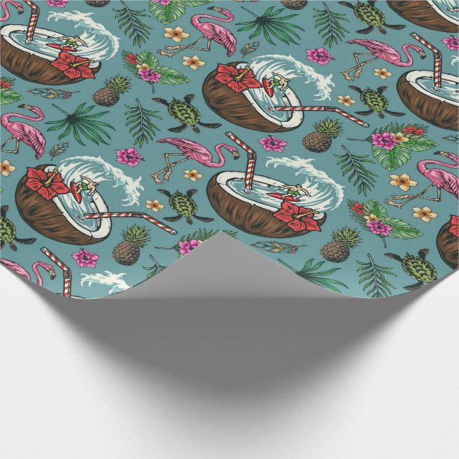 Retro surf tropical themed pattern wrapping paper (Corner)