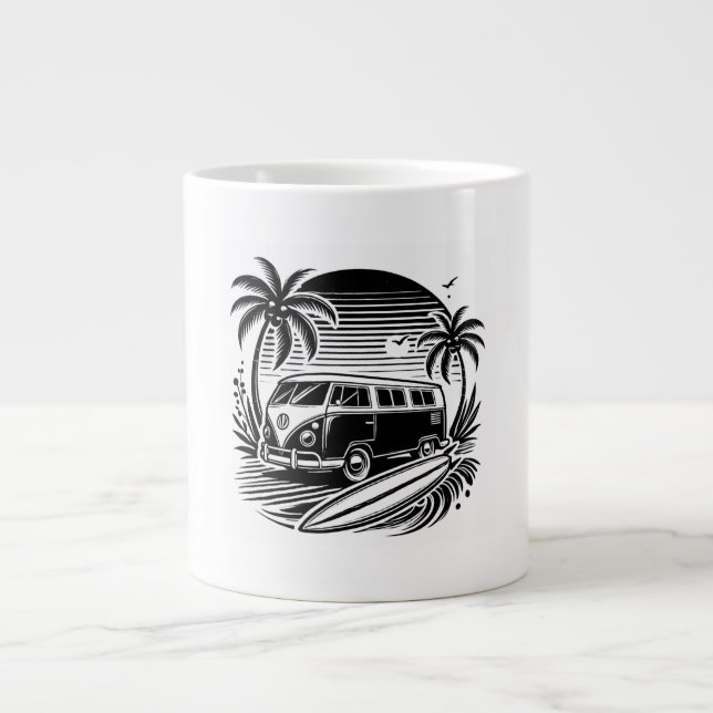 Retro Surf Van & Palm Trees Design Speciality Mug (Front)