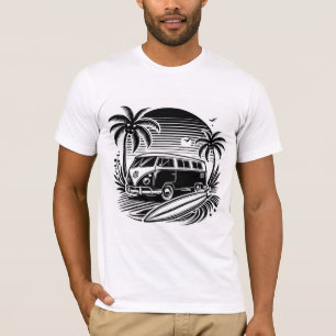 Retro Surf Van & Palm Trees Design T-Shirt