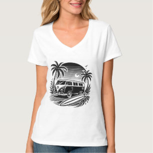 Retro Surf Van & Palm Trees Design T-Shirt