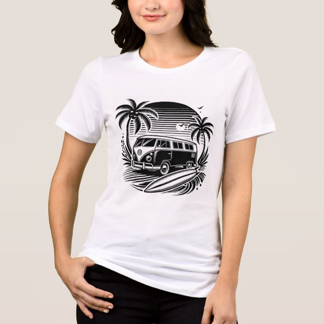 Retro Surf Van & Palm Trees Design Tri-Blend Shirt (Front)