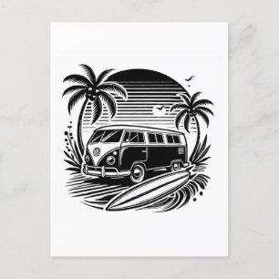 Retro Surf Van & Palm Trees Holiday Postcard