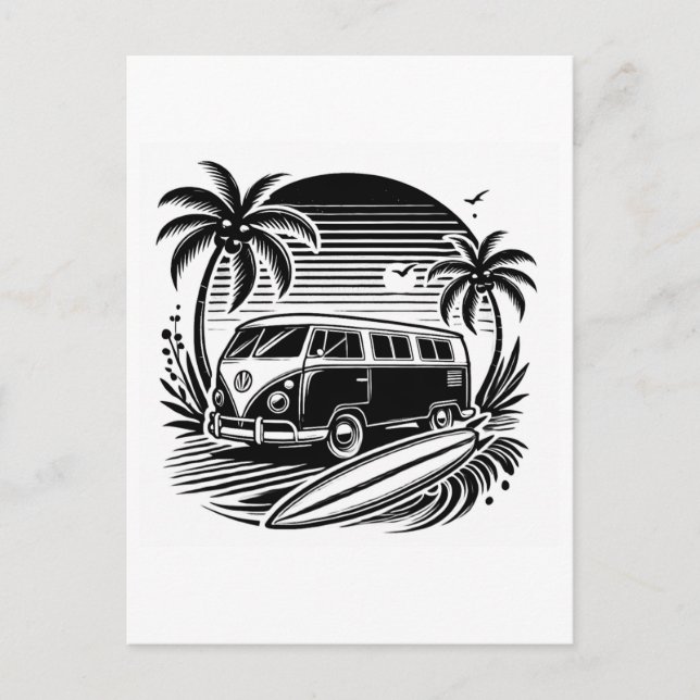 Retro Surf Van & Palm Trees Holiday Postcard (Front)
