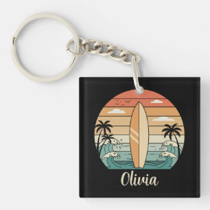 Retro Surf Vibes - Surfboard & Waves Key Ring