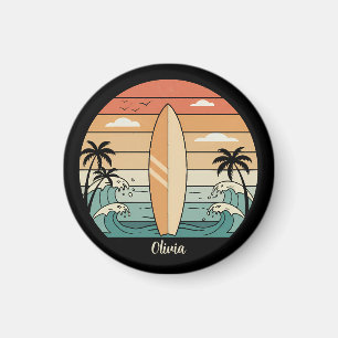 Retro Surf Vibes - Surfboard & Waves Magnet