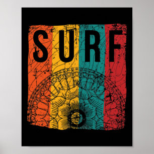 Retro Surf Vintage Sunset Van Surfer Distressed Su Poster