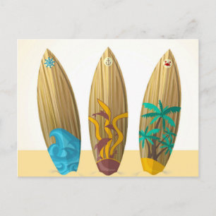 Retro surfboard trio beach Summer Postcard